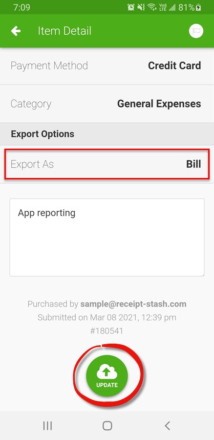 Mobile app export location